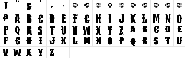 San Antonio Charros Regular  glyph index