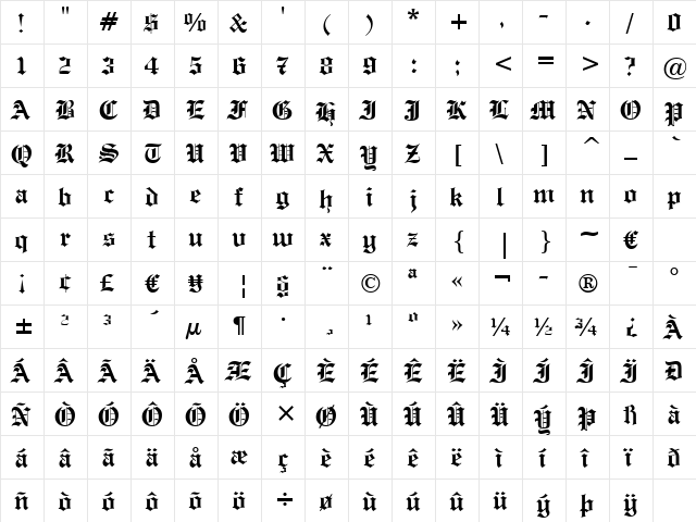 UVN Co Dien Bold  glyph index