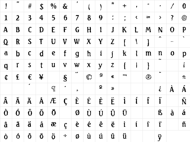 SeagullRandom Regular  glyph index
