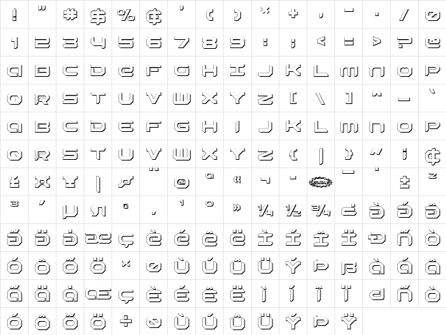 Robotaur 3D Regular  glyph index