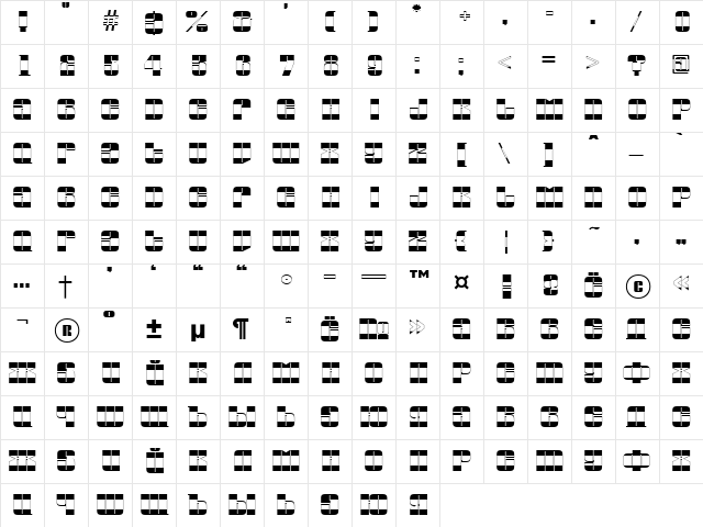 a_GlobusB&W Regular  glyph index