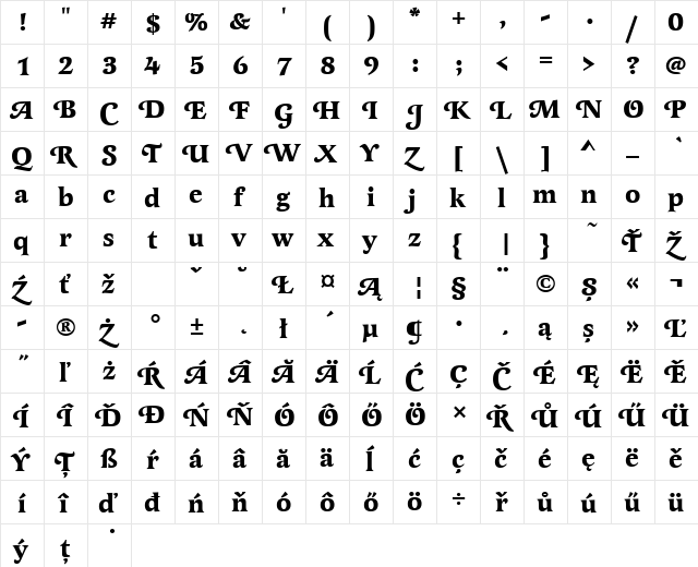 LatienneSwaTEE Bold  glyph index