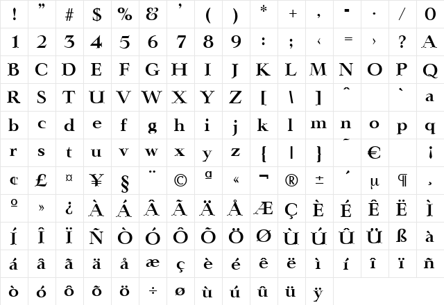 Lingwood-DemiBold Regular  glyph index