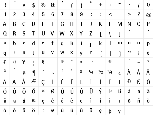 RotisSemiSans65 Bold  glyph index