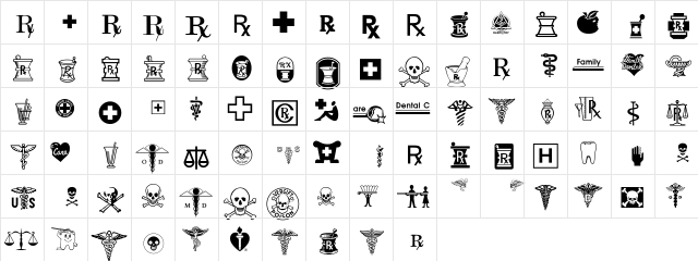 MedicalPharmaceuticalP01 Roman  glyph index