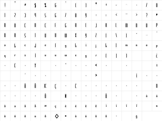 Rschasline Bold Bold  glyph index