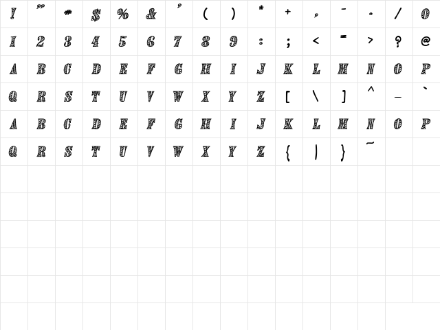 FD Textured 2 regular  glyph index