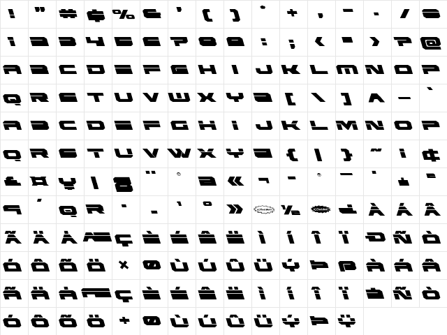 Eridanus Leftalic Italic  glyph index