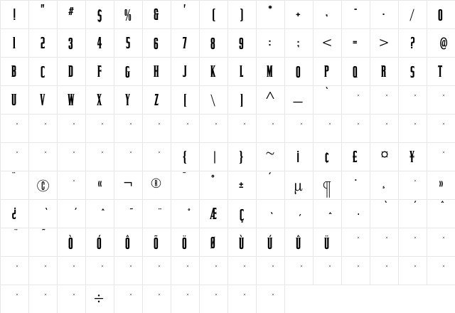 CommanderBold Regular  glyph index