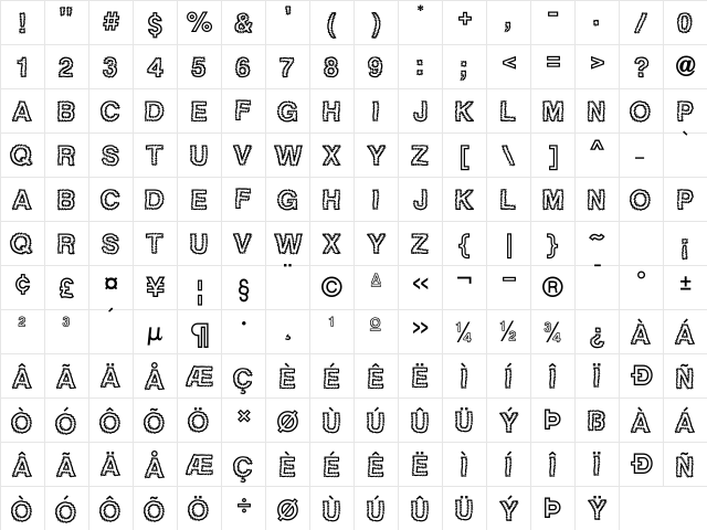 Tigerteeth ICG Regular  glyph index