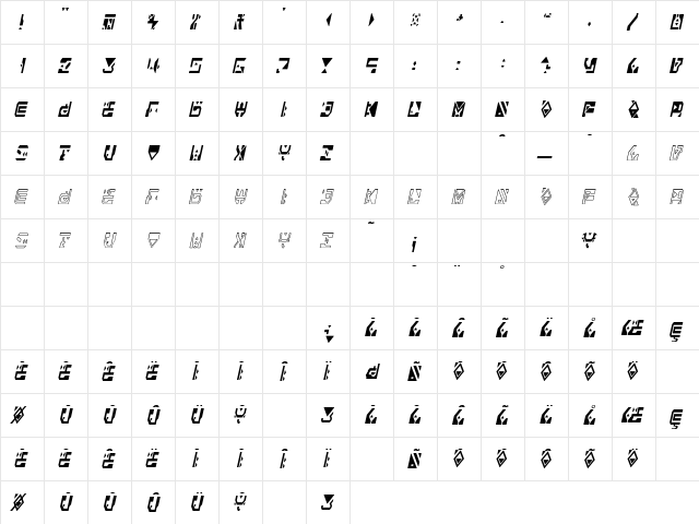 Alianna Regular  glyph index