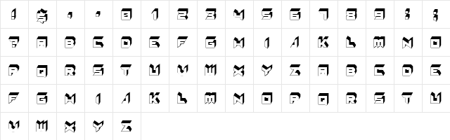 Serenada Hollow Regular  glyph index
