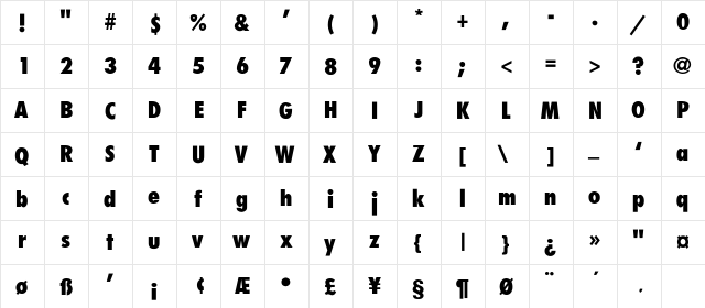 Belmar-CondensedExtraBold-Th Regular  glyph index