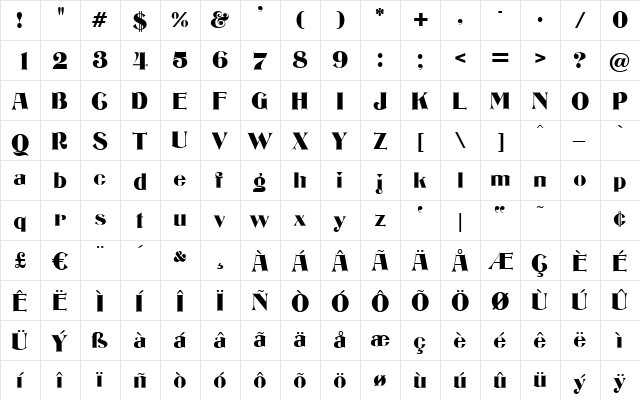 Edgware Regular  glyph index