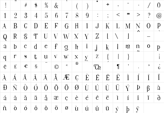 GypsySwitchJF Regular  glyph index