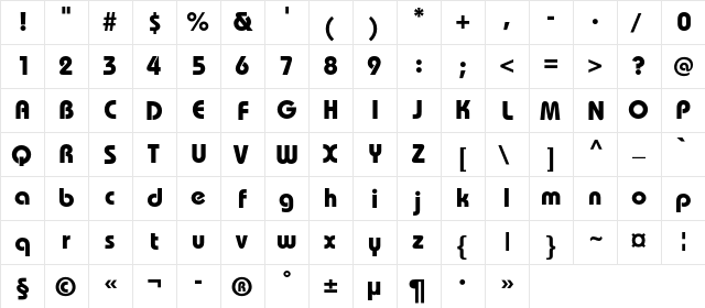 BauhausBoldC Regular  glyph index