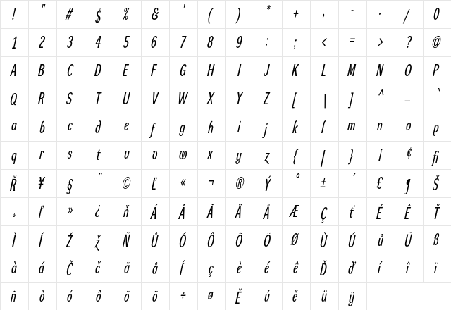 Dynamo RXC Regular  glyph index