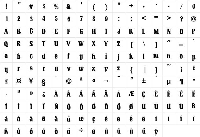 Introspect BoldCondensed  glyph index