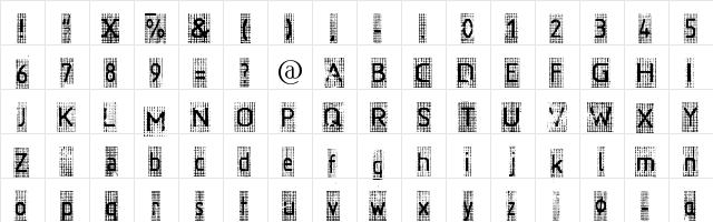 rr Regular  glyph index