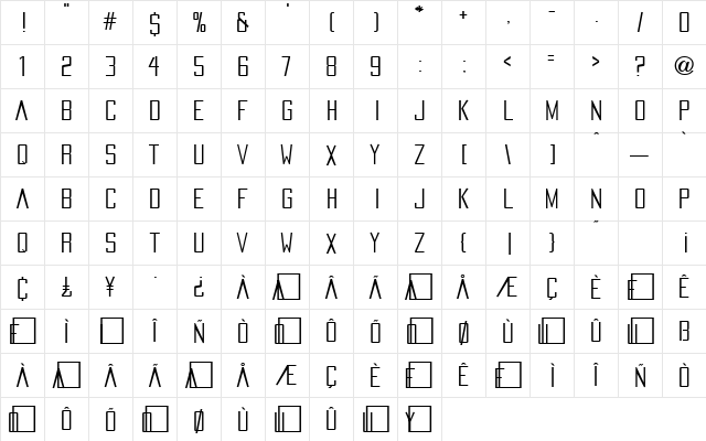 Pax Oceania Regular  glyph index