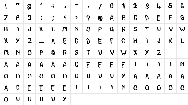 Toddy Paint Brush Regular  glyph index