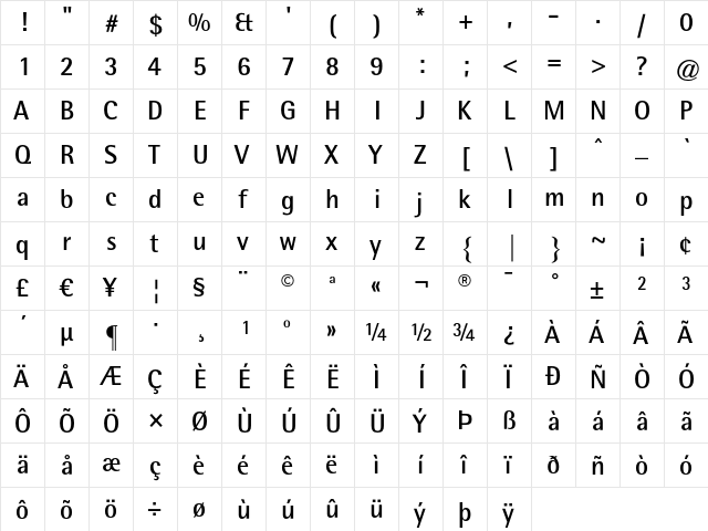 AgfaRotisSemisans Bold  glyph index