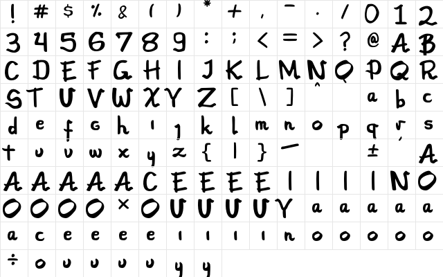 Bounjour Regular  glyph index