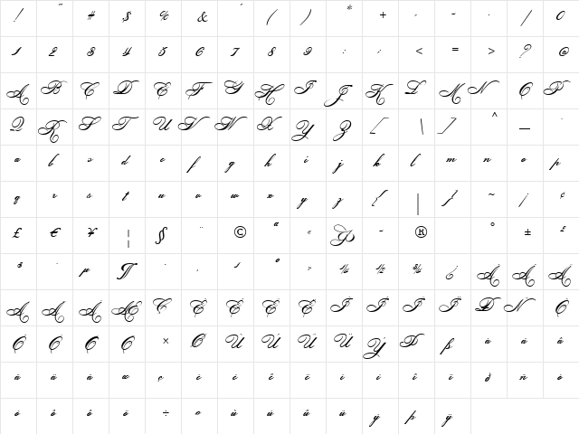 Ludvig van Bethoveen Regular  glyph index