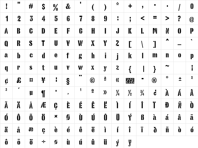 StencilSans Regular  glyph index