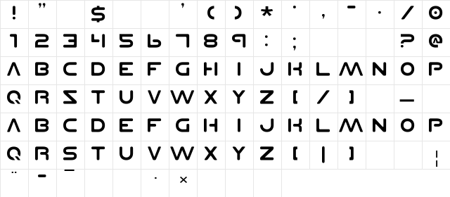 Planet NS Regular  glyph index