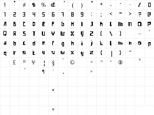 Errorize Regular  glyph index