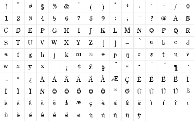 CenturyOldStyTRegIn1 Regular  glyph index