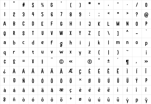 Soegja Regular  glyph index
