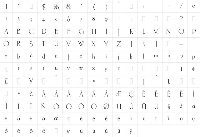 CarltonPlain Regular  glyph index