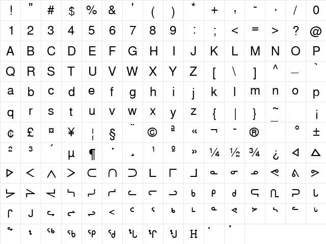 InuktitutSSK Regular  glyph index