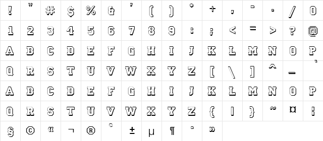 a_CampusOtlSh Bold  glyph index