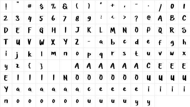 Just Marsha Regular  glyph index