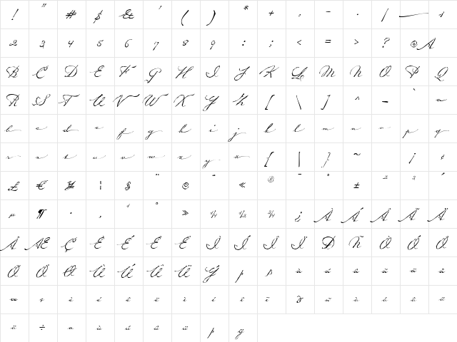 Petronella-Alt Regular  glyph index