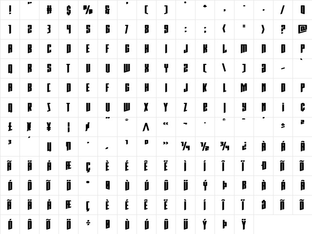 Rhinoclops Xtra-Expanded Regular  glyph index