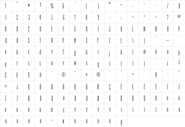 Chevron STF Regular  glyph index