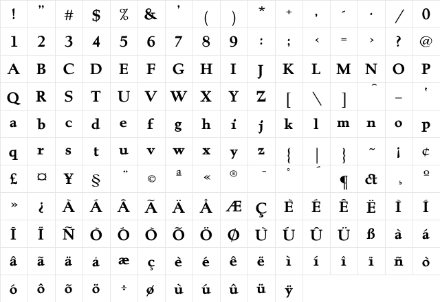 Albertan BoldLZ  glyph index