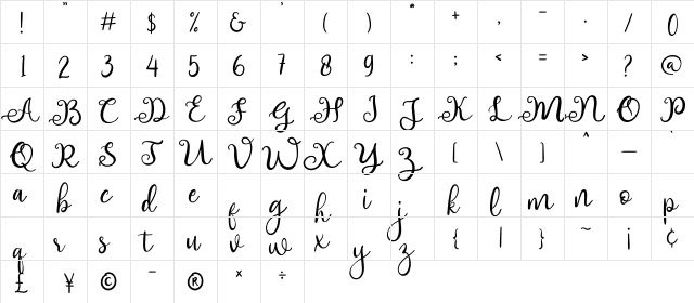 adhellita Regular  glyph index