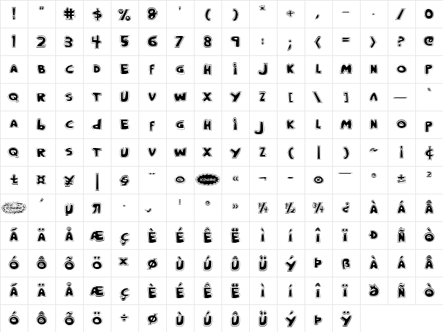 Crappity-Crap-Crap Pro Pro  glyph index