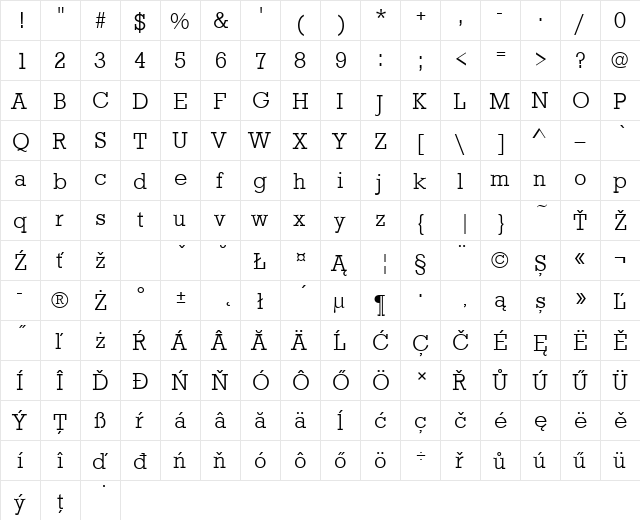 RoctusTEELig Regular  glyph index