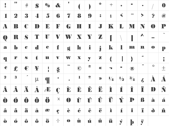 BodoniDiamonds Regular  glyph index