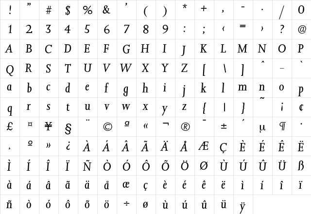 Jessica-RegularIta Regular  glyph index