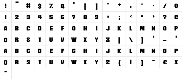 Martian Robotics Regular  glyph index