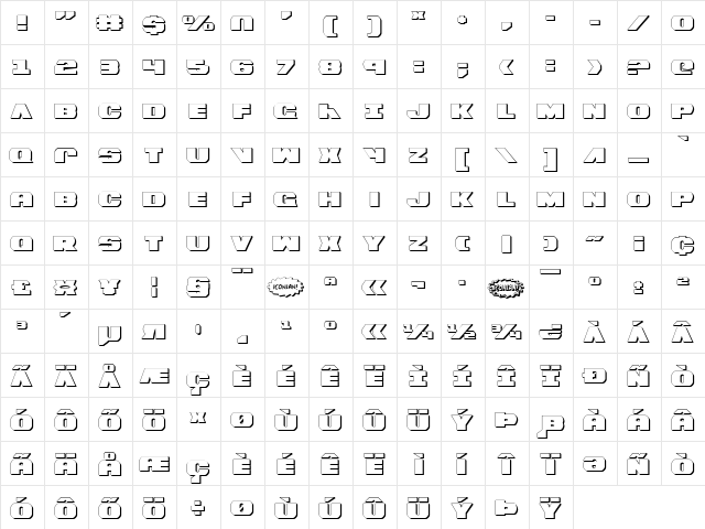 Bummer 3D 3D  glyph index