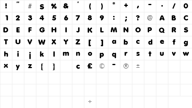 AderaSSK Regular  glyph index
