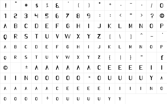 Slang Outfit Regular  glyph index